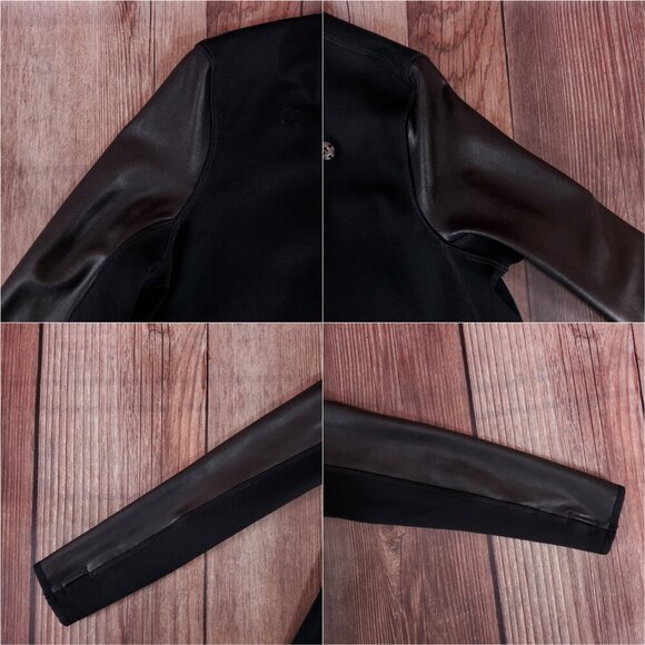 Spanx Womens Small Drape Front Jacket Very Black Convertible Faux Leather 50176R - Picture 13 of 16